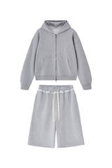 Men's 100% Cotton Loungewear Sets:Hooded Jacket &Mid Shorts