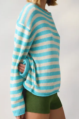 Women's Fall Crew Neck Striped Thin Lazy Knit Sweater