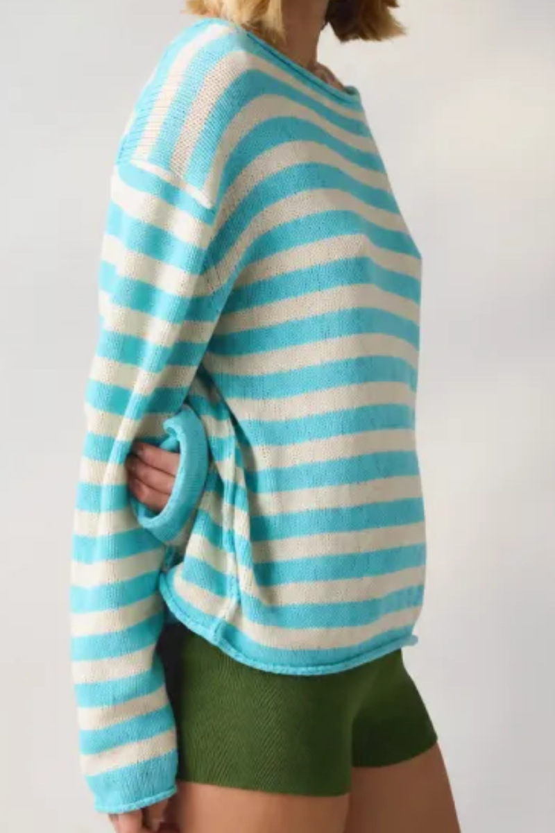 Women's Fall Crew Neck Striped Thin Lazy Knit Sweater