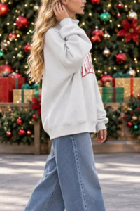 Women's Fall Christmas MERRY Applique Mockneck Sweatshirt