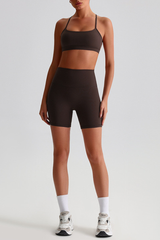 Women Bare Feel Halterneck Bra & High Rise Fitness Shorts Yoga Set