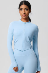 Women's round neck front zipper sports jacket