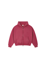 Women Fall 100% Cotton Retro Boxy Two-Way Zip Hooded Jacket