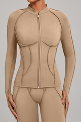 Collared, zippered long-sleeve outer jacket