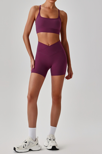 Women's Brushed Cutout Bra & V-Waist No Front Seam Shorts Set