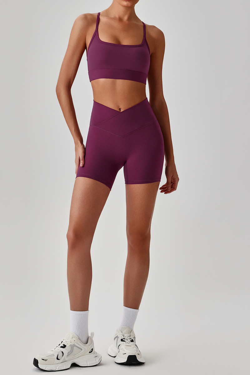 Women's Brushed Cutout Bra & V-Waist No Front Seam Shorts Set
