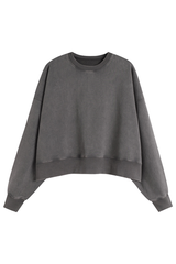 Women's Fall Solid Washed Cropped Crew Neck Sweatshirt