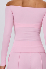 Women's Off Shoulder Breathable Ribbed Yoga Long Sleeve Top