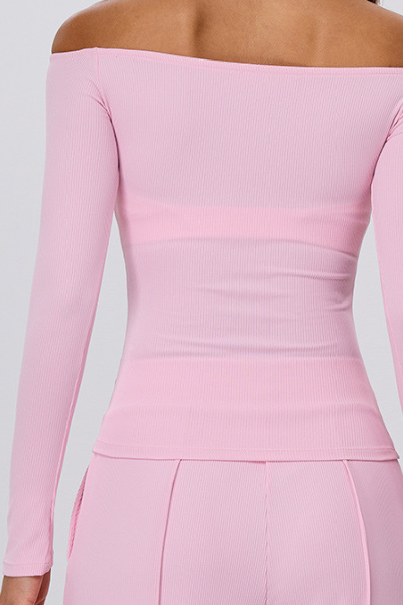 Women's Off Shoulder Breathable Ribbed Yoga Long Sleeve Top