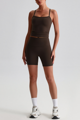 Women's Y-Back Cropped Tank Top &Hip Lift Yoga Short 2Pc Set