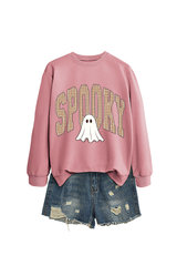 Women's Fall Halloween Plaid Ghost Print Oversize Pullover
