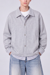 Men's Preppy Faux Layered Striped Trim Collared Jacket