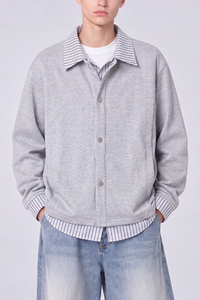 Men's Preppy Faux Layered Striped Trim Collared Jacket