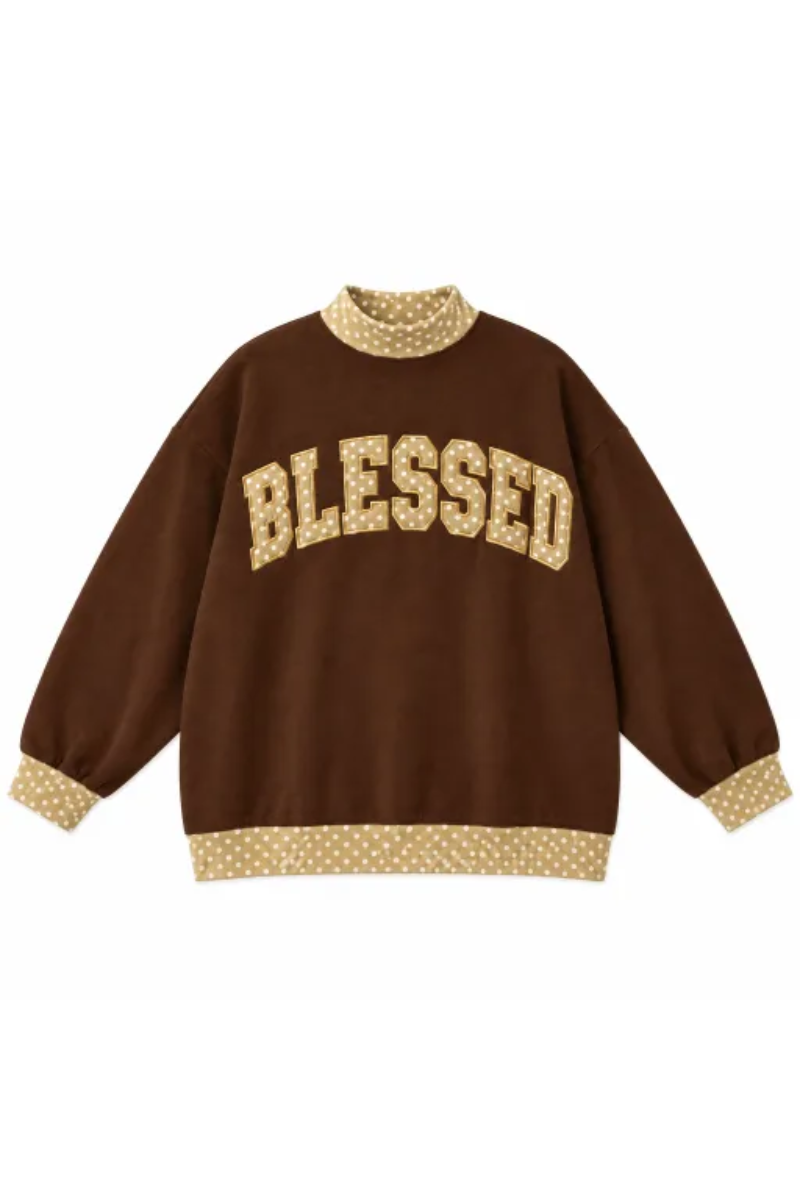 Women's Fall Custom Polka Dot Embroidery Mockneck Sweatshirt