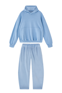 Women's 100% Cotton Fall Washed Hoodie & Curved Sweatpant Set