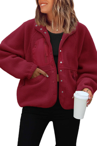 Women's Fall/Winter Patch Pockets Fleece Snap Button Jacket