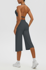 Women's Halter Bra & Wide Leg Yoga Cropped Pants Set