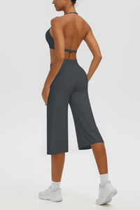 Women's Halter Bra & Wide Leg Yoga Cropped Pants Set