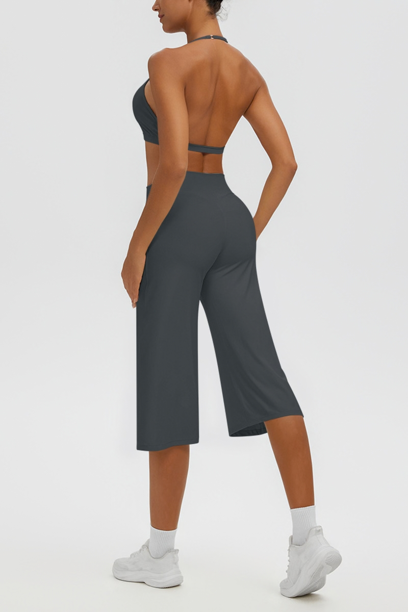 Women's Halter Bra & Wide Leg Yoga Cropped Pants Set