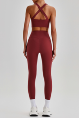 Women's Cross Back Bra & No Front Seam Leggings Yoga  Set