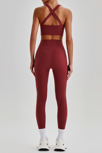 Women's Cross Back Bra & No Front Seam Leggings Yoga  Set