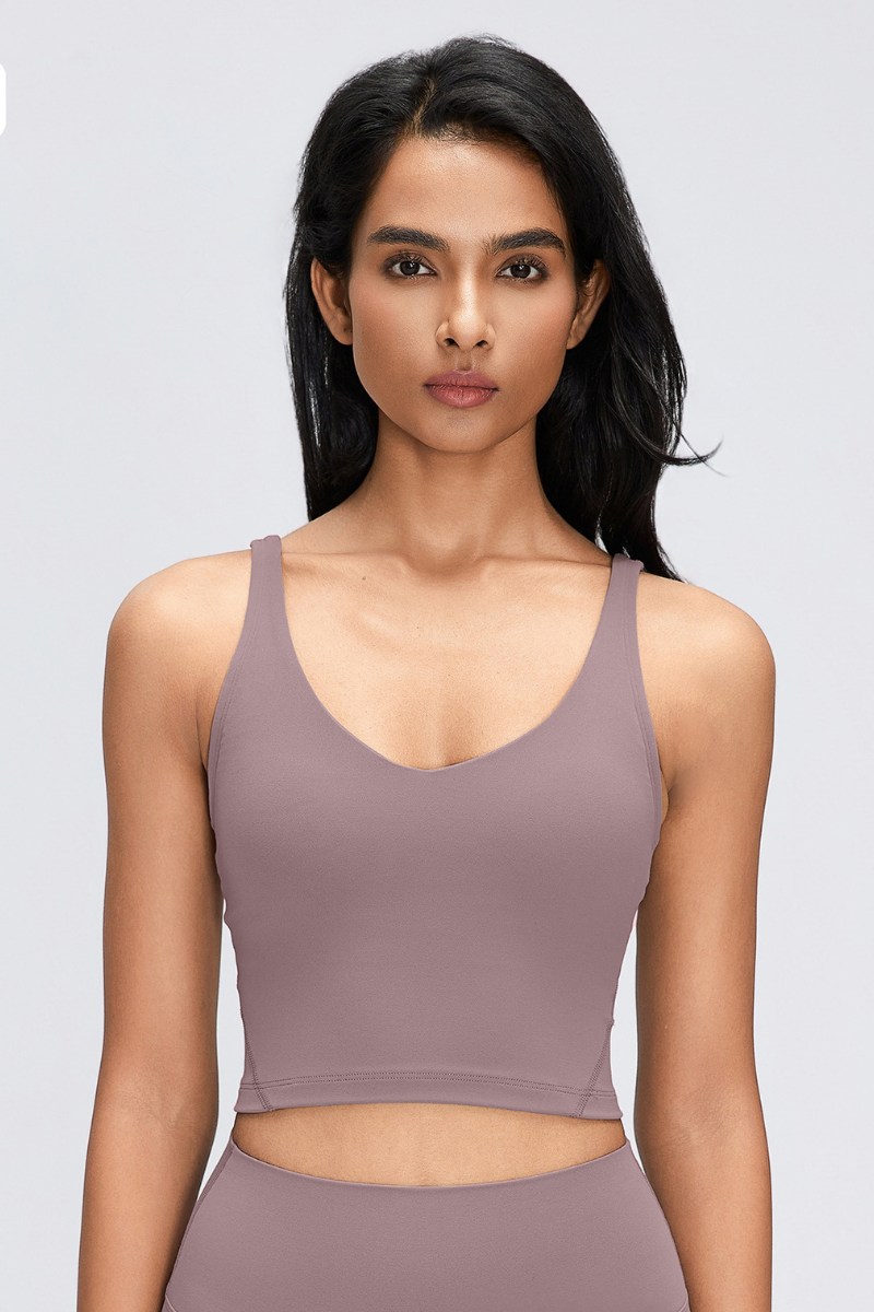 Women's Naked Feeling V Neck Padded Sports Yoga Bra