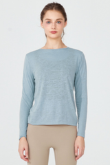 Women's Back Split Tie Lightweight Sheer Long Sleeve T-shirt