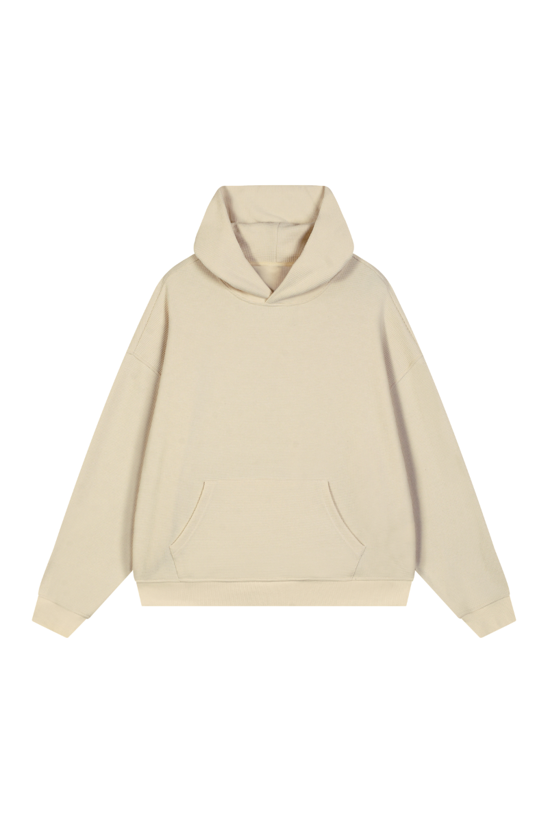 Unisex Fall Boxy Fit Waffle Texture Pullover Relaxed Hoodie