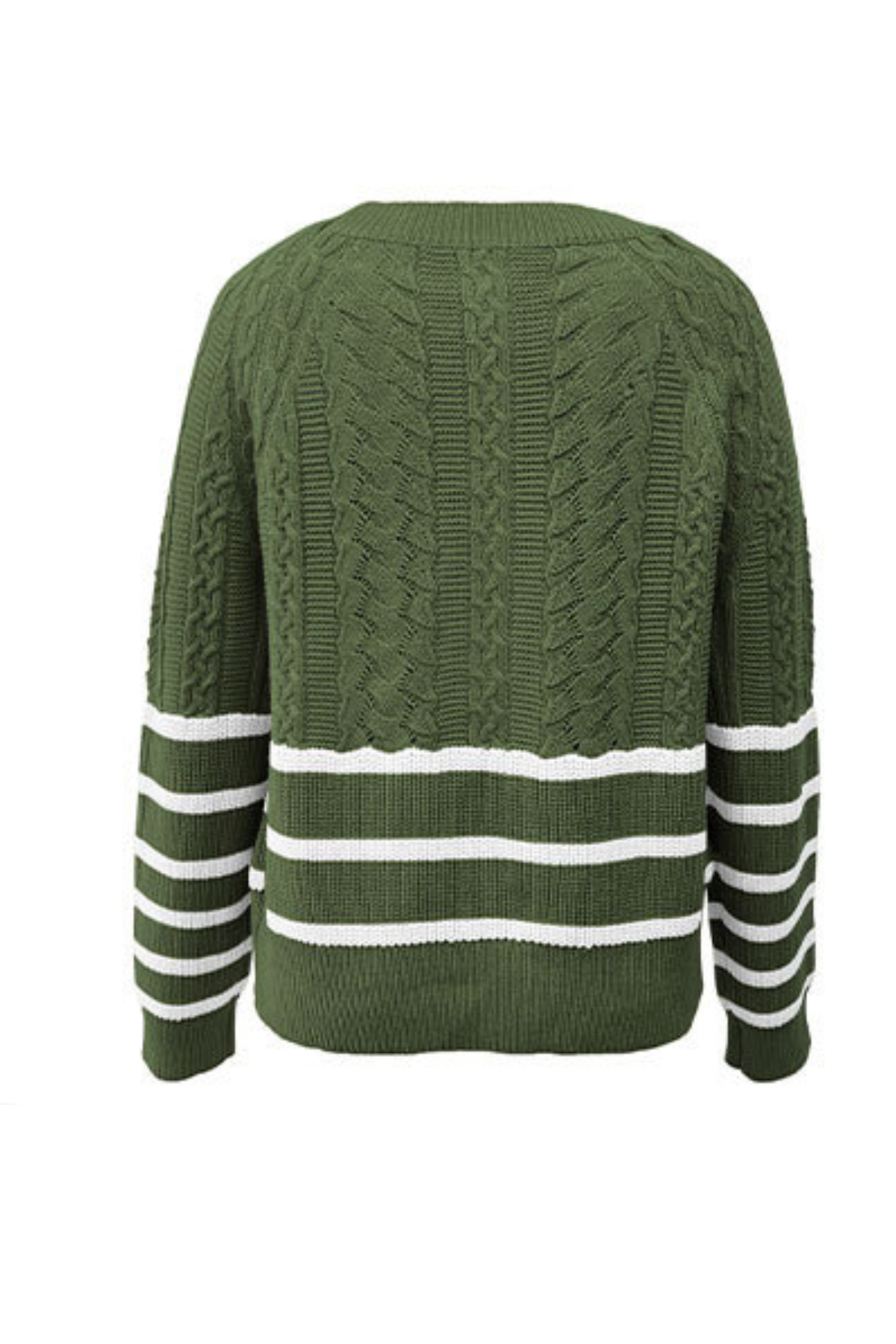 Women's Winter Crew Neck Cable Knit Contrast Stripe Sweater