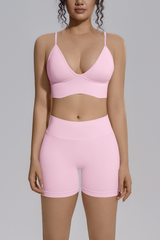 Women's Seamless Triangle Cup Bra And Yoga Shorts Set