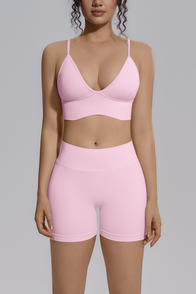 Women's Seamless Triangle Cup Bra And Yoga Shorts Set