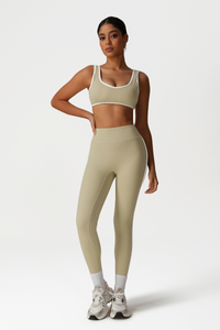 Women High-Waisted Color-Block Butt-Lifting Yoga Set: Sports Bra + 9/10 Leggings