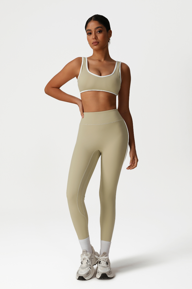 Women High-Waisted Color-Block Butt-Lifting Yoga Set: Sports Bra + 9/10 Leggings