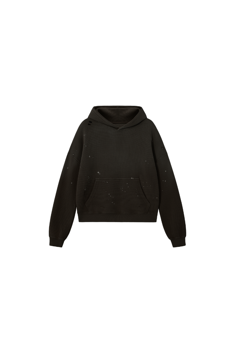 Men's Streetwear Washed Paint Splatter Waffle Hoodie