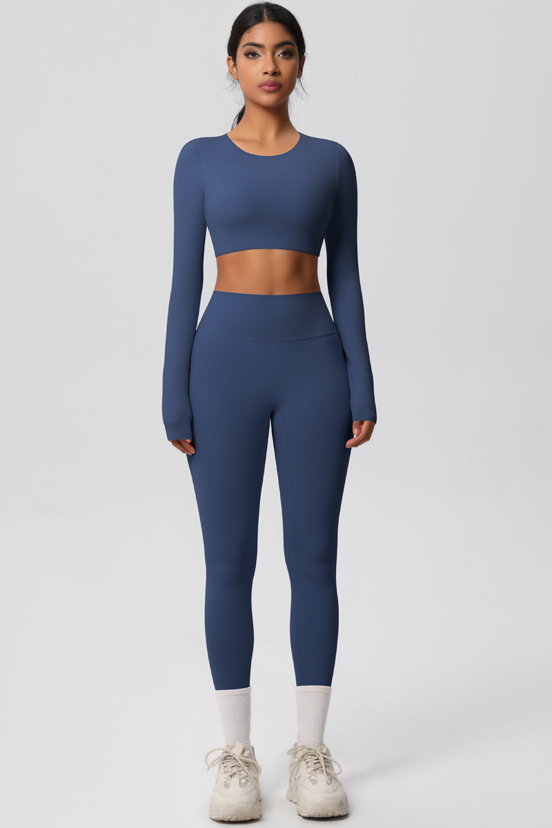 Women Tight Yoga Set:Long Sleeve Top + High Waisted Leggings