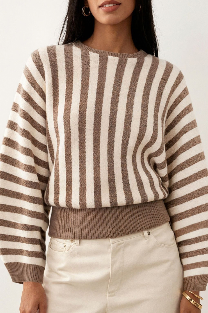 Women's Fall Cropped Color Block Striped Knit Sweater
