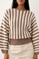Women's Fall Cropped Color Block Striped Knit Sweater