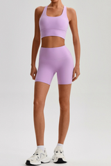 Women's Bare Feel Cross Back Bra &High Waist Shorts Yaga Set