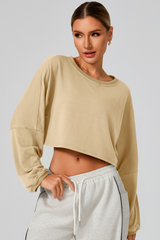 Women's Fall Cropped Drop Shoulder Long Sleeve Top