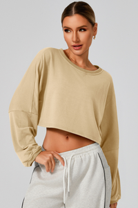 Women's Fall Cropped Drop Shoulder Long Sleeve Top