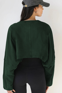 Women's Fall Cropped Drop Shoulder Relaxed Long Sleeve Top