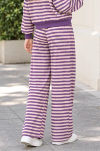 Plus Size Women's Fall Stripe Elastic Waistband Casual Pants
