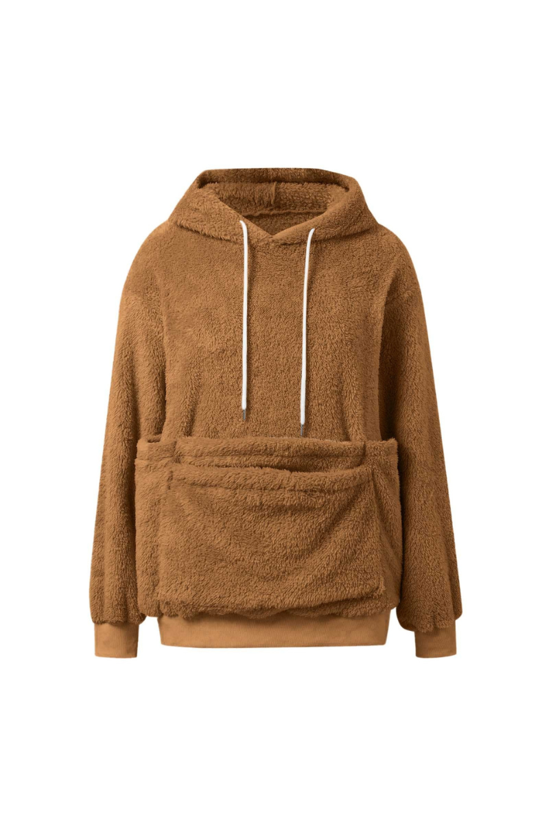 Women's Plush Long-Sleeve Drawstring Hoodie with Pet Pouch