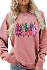 Women's Christmas Colorful Tree Print Crew Neck Sweatshirt
