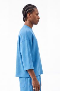 Men's Drop Shoulder Loose Crew Neck Waffle Knit T-shirt