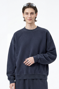 Men's Fall 100% Cotton Streetwear Washed Relaxed Pullover