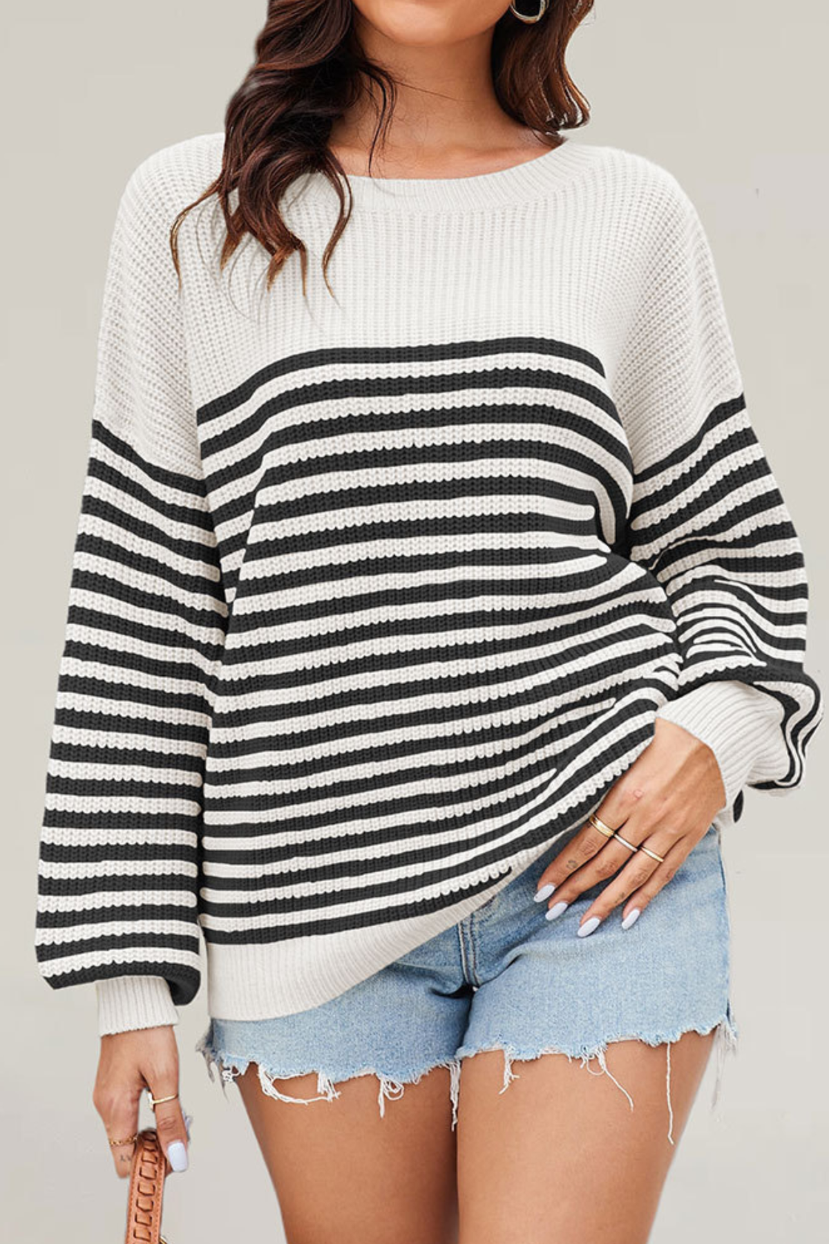 Women's Striped Color Block Oversized Knit Sweater
