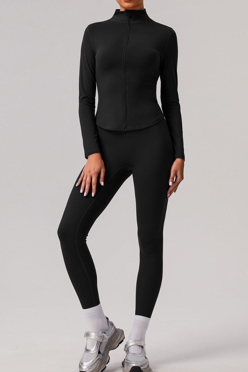 Classic long-sleeved track jacket and sports leggings 2-piece set