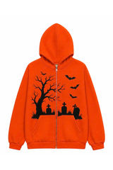 Unisex Halloween Multi Pattern Print Zip Up Hoodie