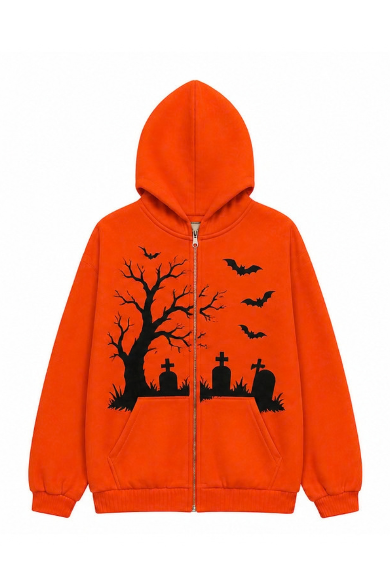 Unisex Halloween Multi Pattern Print Zip Up Hoodie